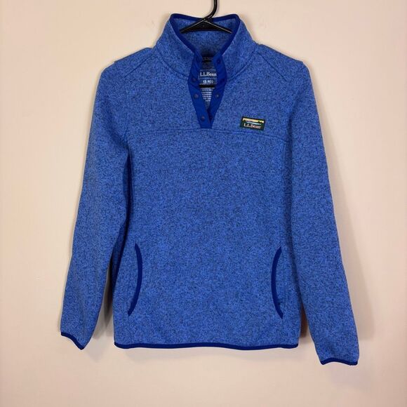 LL Bean Blue Snap Button Fleece Lined Pullover Sweatshirt Women's XS - Picture 1 of 5